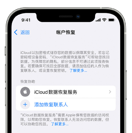 金川苹果手机维修分享在 iPhone 上设置帐户恢复联系人的方法 